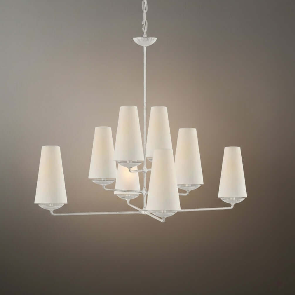 Modern Tiered Chandelier — Copper Frame & Linen Shades